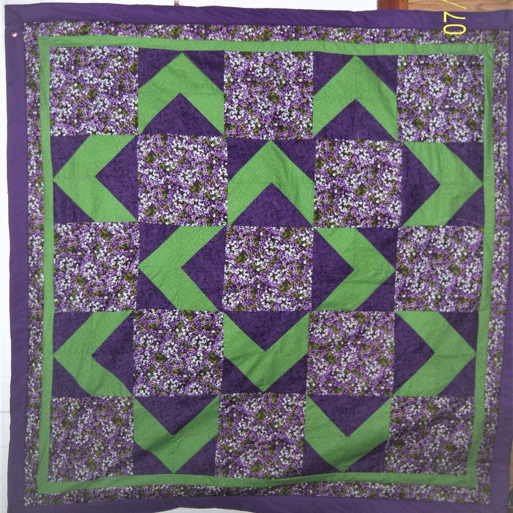 Handmade quilt by me new 60 x 60 purple green all cotton